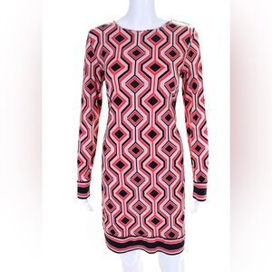 Michael Kors Vintage Long Sleeve Shift Dress - Orange & Navy - Size M